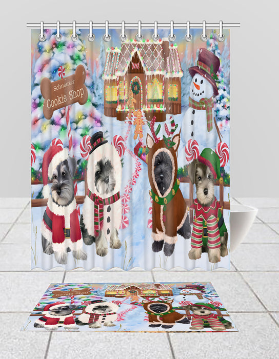 Holiday Gingerbread Cookie Schnauzer Dogs  Bath Mat and Shower Curtain Combo