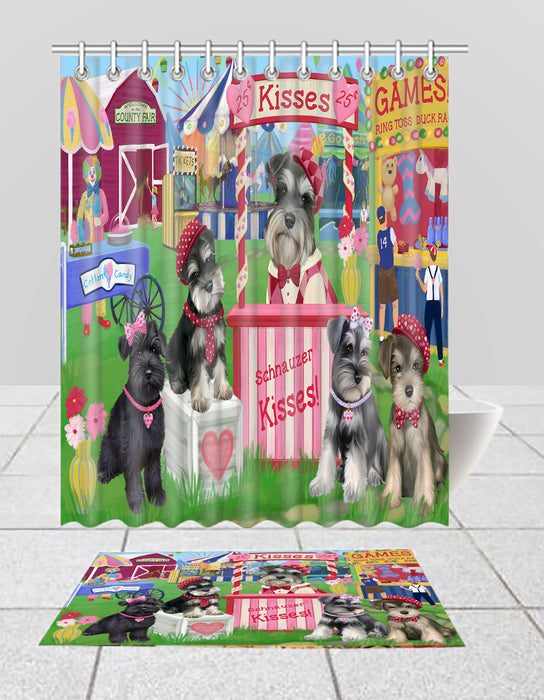Carnival Kissing Booth Schnauzer Dogs  Bath Mat and Shower Curtain Combo