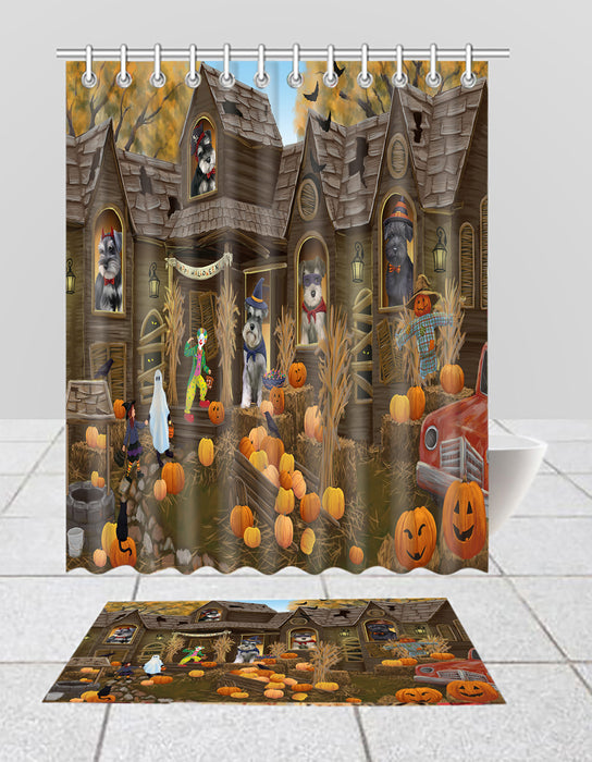 Haunted House Halloween Trick or Treat Schnauzer Dogs  Bath Mat and Shower Curtain Combo