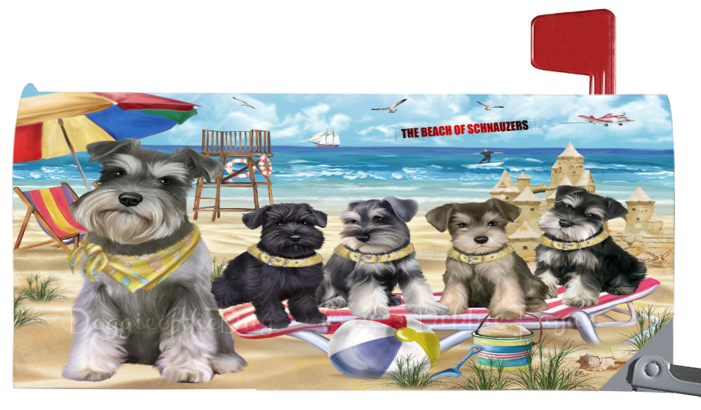 Pet Friendly Beach Schnauzer Dogs Magnetic Mailbox Cover Both Sides Pet Theme Printed Decorative Letter Box Wrap Case Postbox Thick Magnetic Vinyl Material