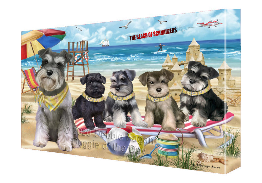Pet Friendly Beach Schnauzer Dogs Canvas Wall Art - Premium Quality Ready to Hang Room Decor Wall Art Canvas - Unique Animal Printed Digital Painting for Decoration