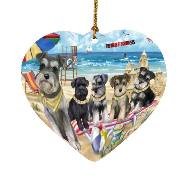 Pet Friendly Beach Schnauzer Dogs Heart Christmas Ornament HPORA58867