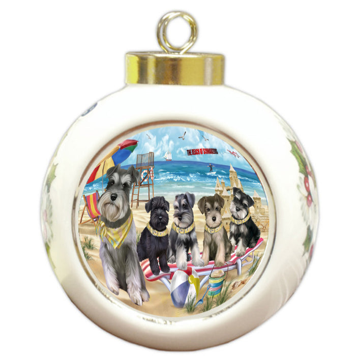 Pet Friendly Beach Schnauzer Dogs Round Ball Christmas Ornament Pet Decorative Hanging Ornaments for Christmas X-mas Tree Decorations - 3" Round Ceramic Ornament