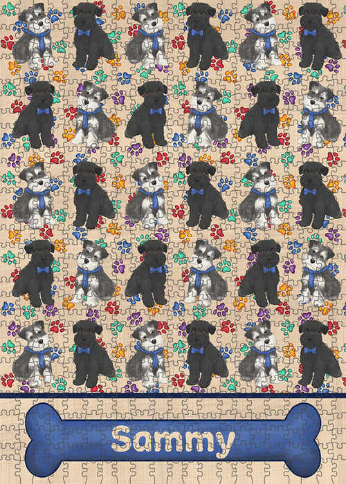 Rainbow Paw Print Schnauzer Dogs Puzzle with Photo Tin PUZL97992