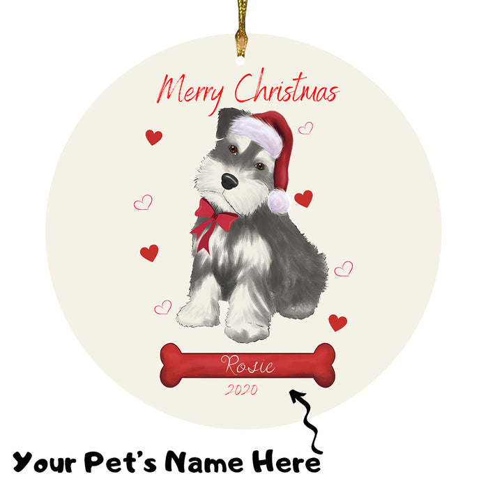 Personalized Merry Christmas  Schnauzer Dog Christmas Tree Round Flat Ornament RBPOR59003
