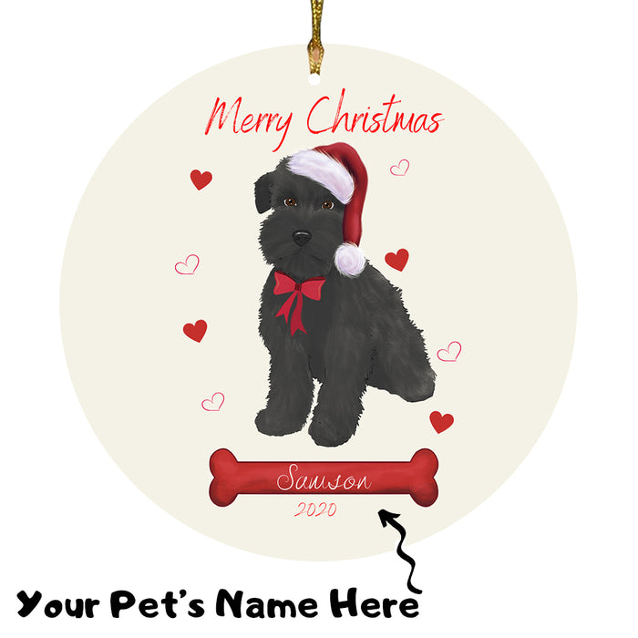 Personalized Merry Christmas  Schnauzer Dog Christmas Tree Round Flat Ornament RBPOR59004