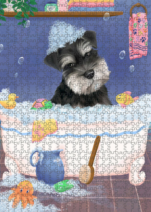 Rub A Dub Dog In A Tub Schnauzer Dog Portrait Jigsaw Puzzle for Adults Animal Interlocking Puzzle Game Unique Gift for Dog Lover's with Metal Tin Box PZL347