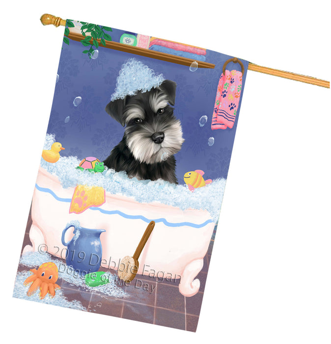 Rub A Dub Dog In A Tub Schnauzer Dog House Flag FLG66347