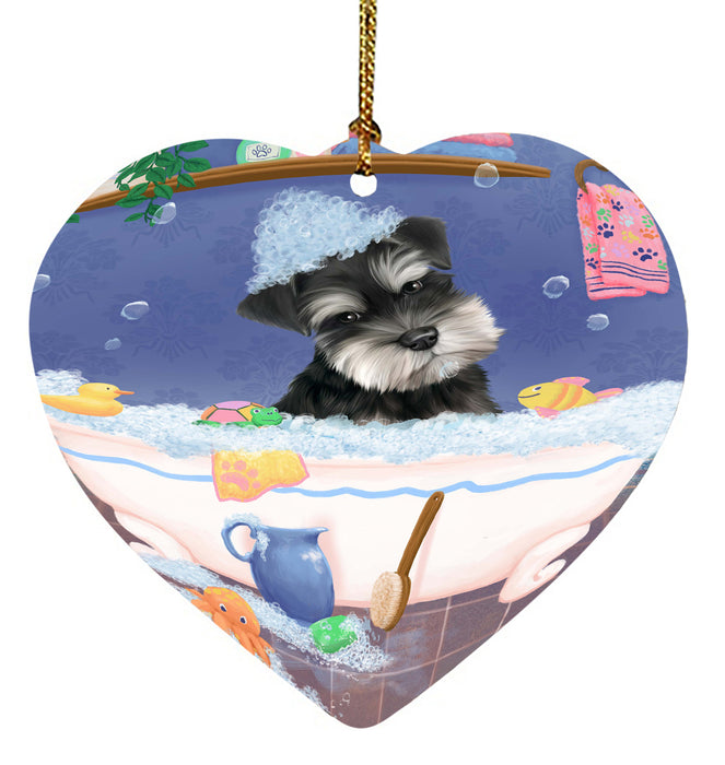 Rub A Dub Dog In A Tub Schnauzer Dog Heart Christmas Ornament HPORA58675