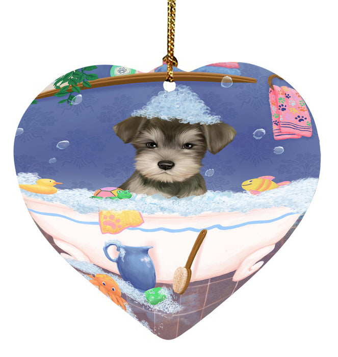 Rub A Dub Dog In A Tub Schnauzer Dog Heart Christmas Ornament HPORA58676