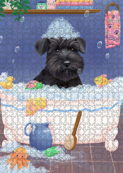 Rub A Dub Dog In A Tub Schnauzer Dog Portrait Jigsaw Puzzle for Adults Animal Interlocking Puzzle Game Unique Gift for Dog Lover's with Metal Tin Box PZL349