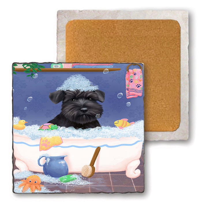 Rub A Dub Dog In A Tub Schnauzer Dog Set of 4 Natural Stone Marble Tile Coasters MCST52437