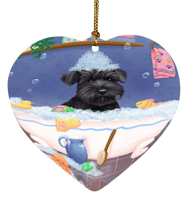 Rub A Dub Dog In A Tub Schnauzer Dog Heart Christmas Ornament HPORA58677