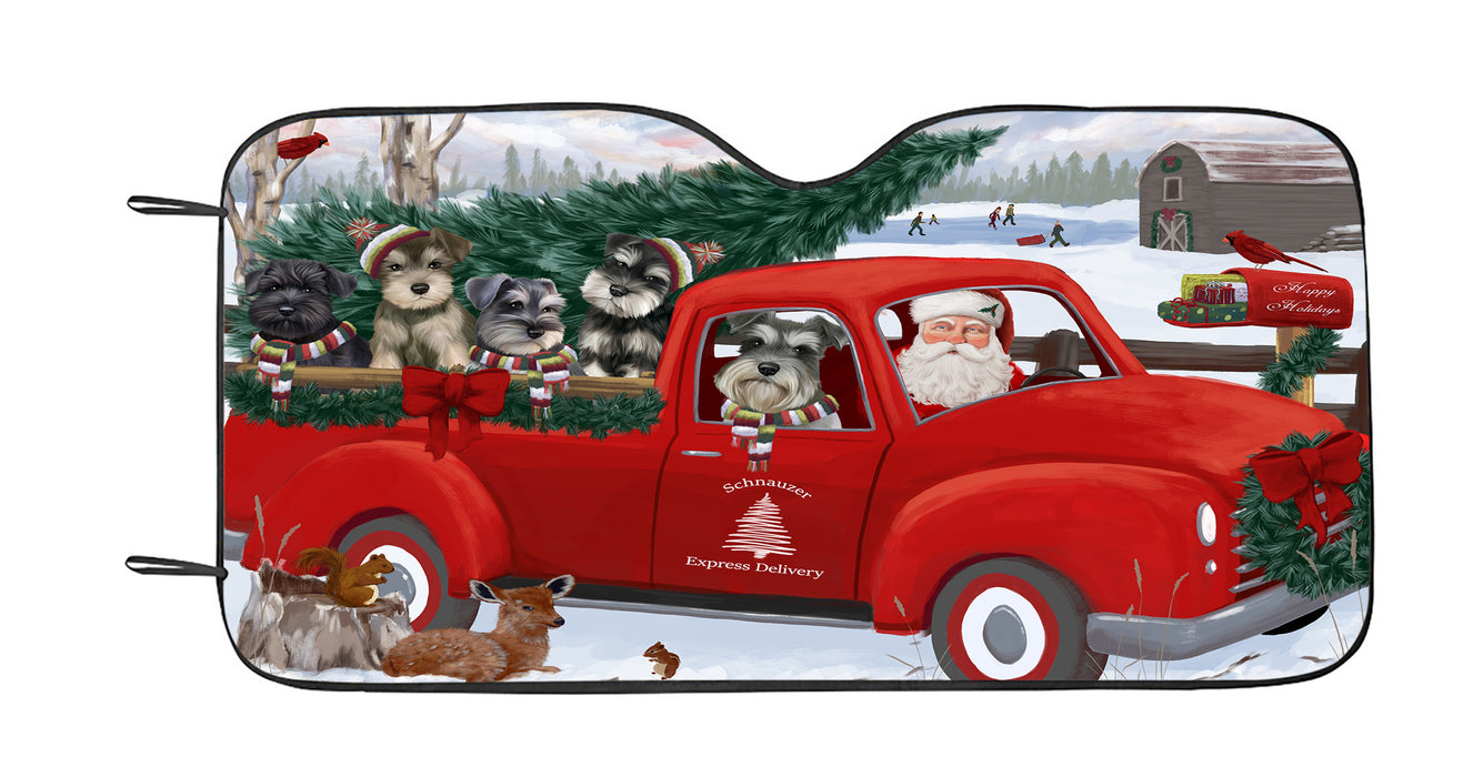 Christmas Santa Express Delivery Red Truck Schnauzer Dogs Car Sun Shade