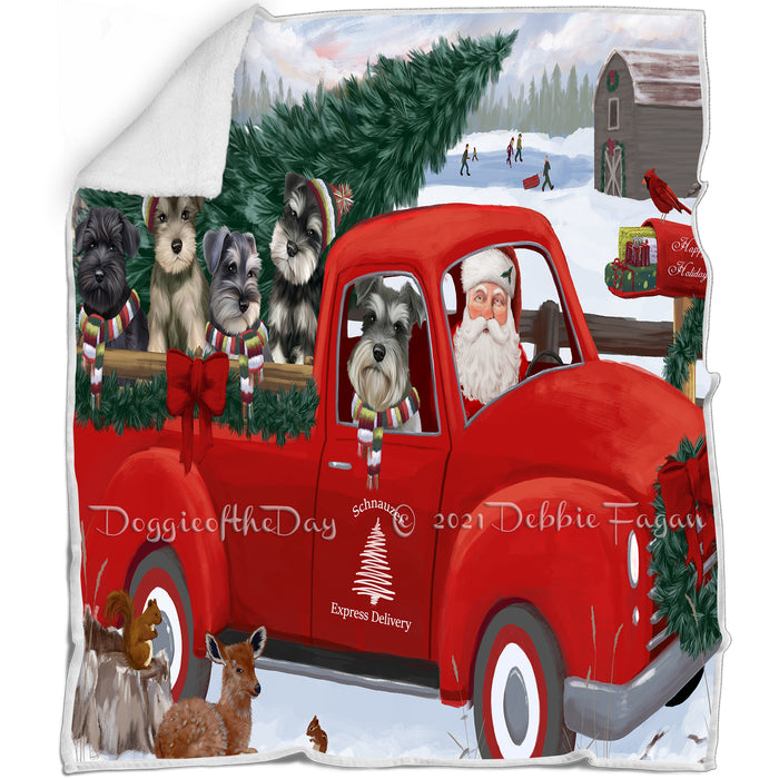 Christmas Santa Express Delivery Red Truck Schnauzers Dog Family Blanket BLNKT112944