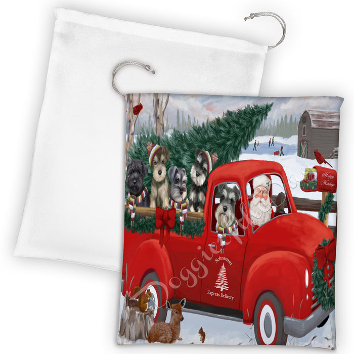 Christmas Santa Express Delivery Red Truck Schnauzer Dogs Drawstring Laundry or Gift Bag LGB48336