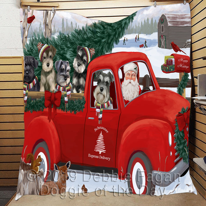Christmas Santa Express Delivery Red Truck Schnauzer Dogs Quilt