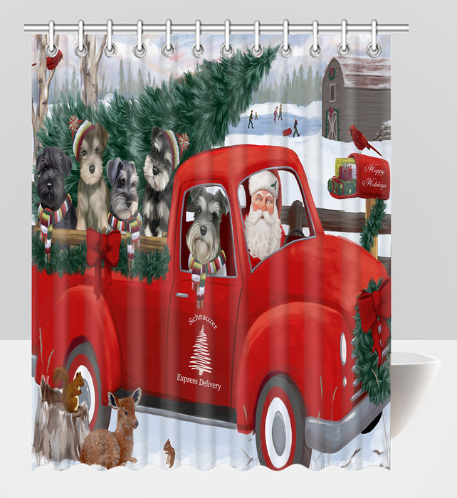 Christmas Santa Express Delivery Red Truck Schnauzer Dogs Shower Curtain