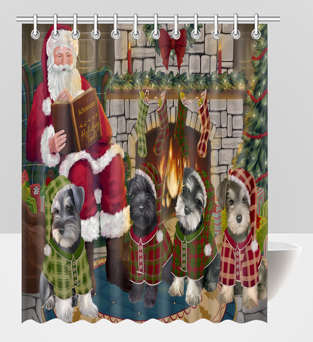 Christmas Cozy Holiday Fire Tails Schnauzer Dogs Shower Curtain