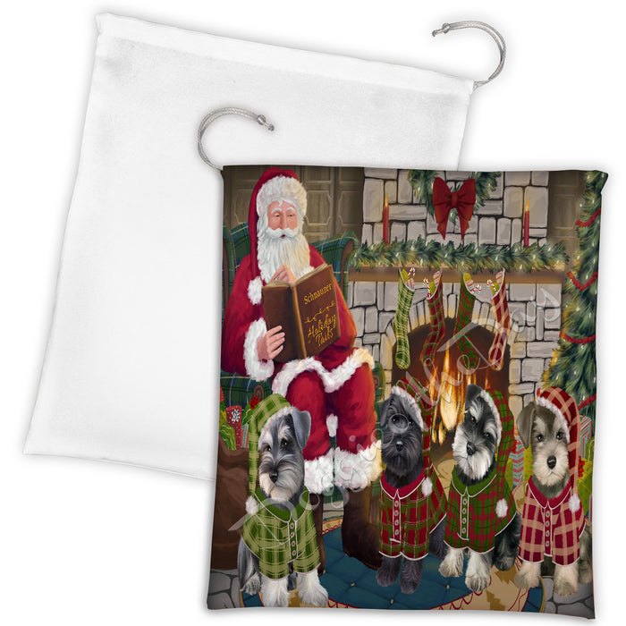 Christmas Cozy Holiday Fire Tails Schnauzer Dogs Drawstring Laundry or Gift Bag LGB48530