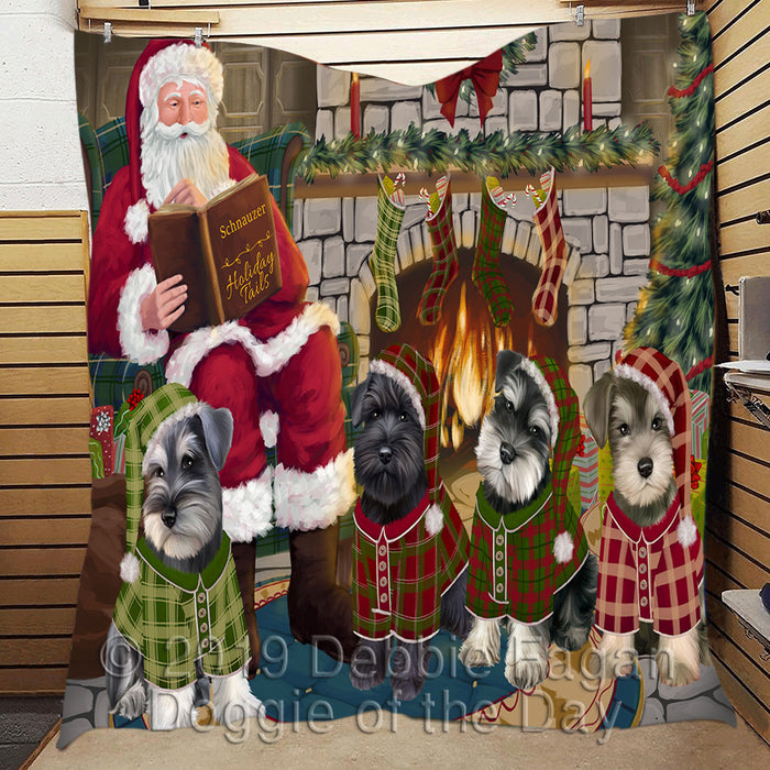 Christmas Cozy Holiday Fire Tails Schnauzer Dogs Quilt
