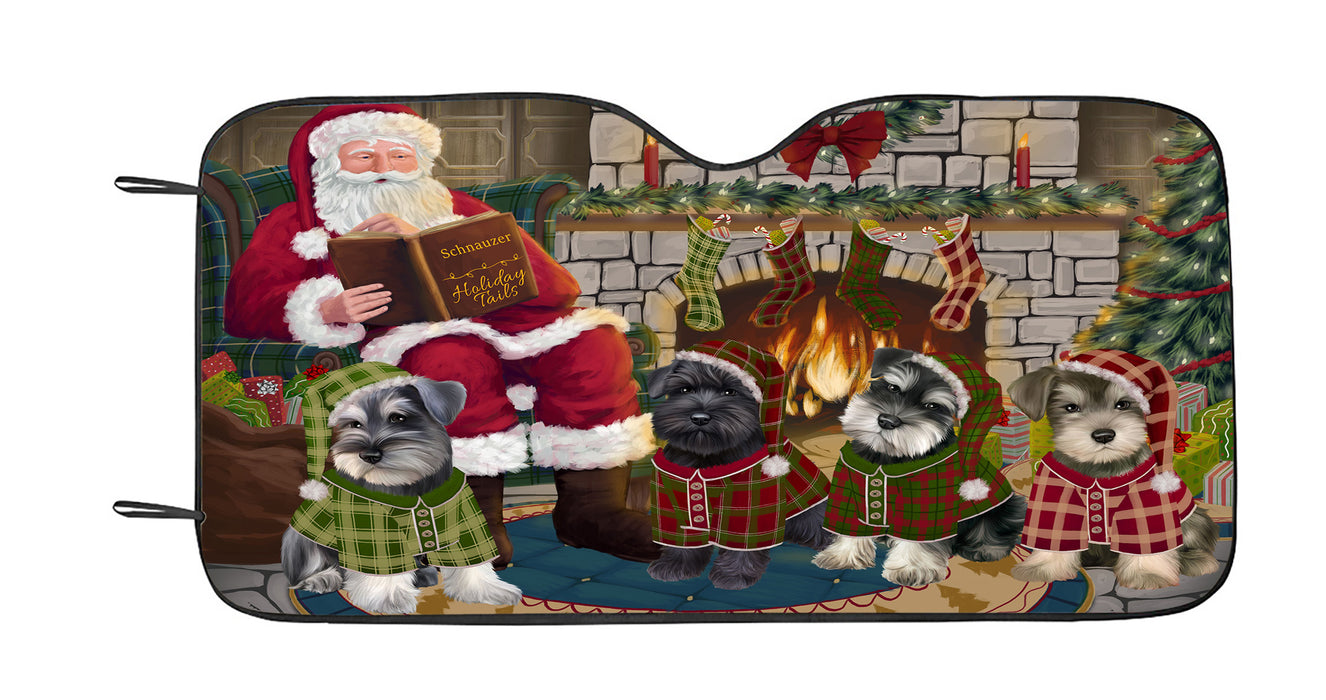 Christmas Cozy Holiday Fire Tails Schnauzer Dogs Car Sun Shade