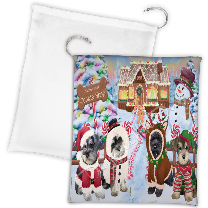 Holiday Gingerbread Cookie Schnauzer Dogs Shop Drawstring Laundry or Gift Bag LGB48629