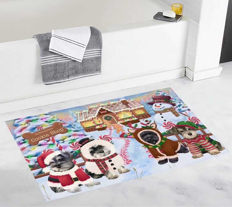 Holiday Gingerbread Cookie Schnauzer Dogs Bath Mat