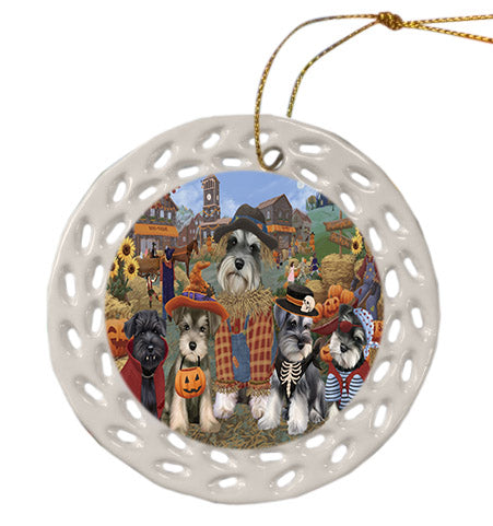 Halloween 'Round Town Schnauzer Dogs Ceramic Doily Ornament DPOR57699