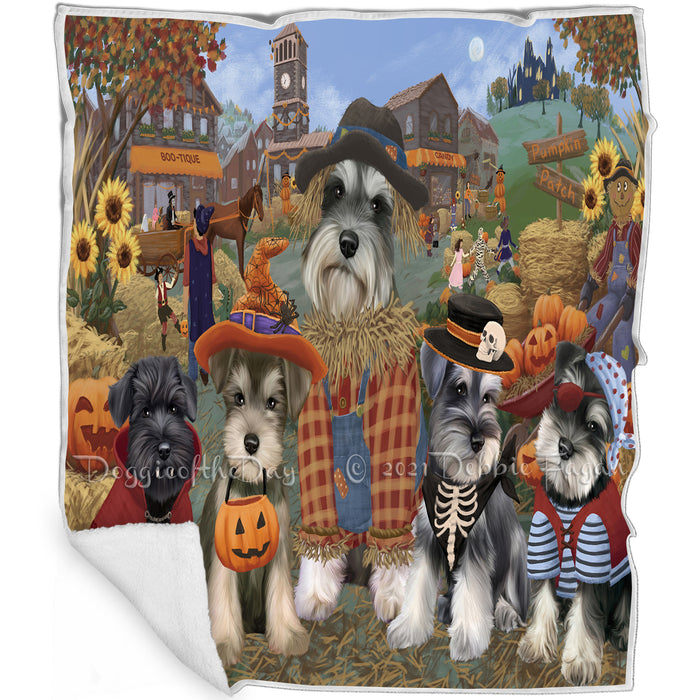 Halloween 'Round Town And Fall Pumpkin Scarecrow Both Schnauzer Dogs Blanket BLNKT143640