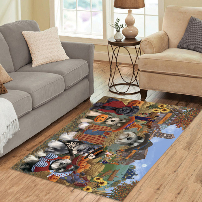 Halloween 'Round Town and Fall Pumpkin Scarecrow Both Schnauzer Dogs Area Rug