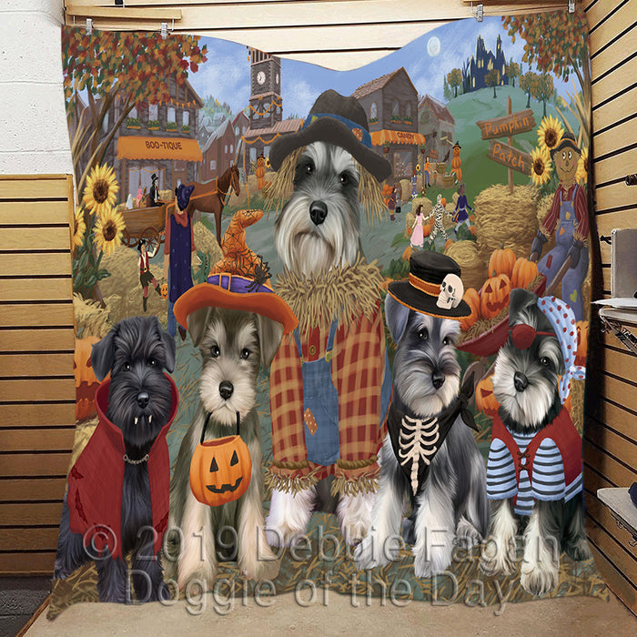Halloween 'Round Town and Fall Pumpkin Scarecrow Both Schnauzer Dogs Quilt