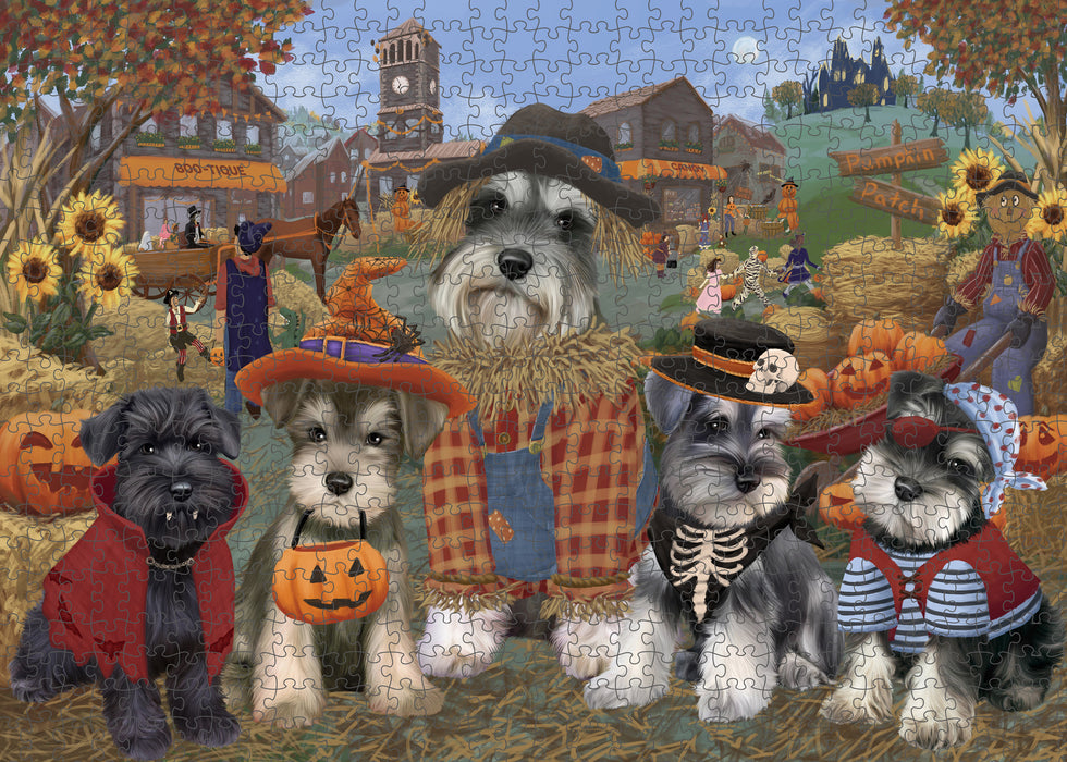 Halloween 'Round Town Schnauzer Dogs Puzzle with Photo Tin PUZL98764