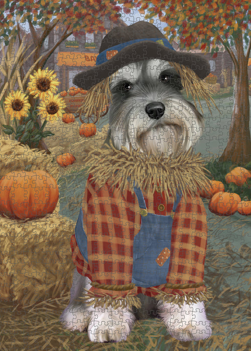 Fall Pumpkin Scarecrow Schnauzer Dogs Puzzle with Photo Tin PUZL99008