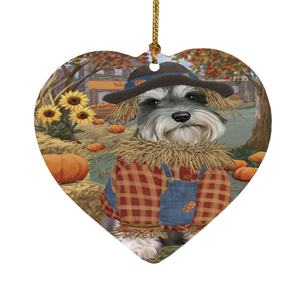 Fall Pumpkin Scarecrow Schnauzer Dogs Heart Christmas Ornament HPOR57760