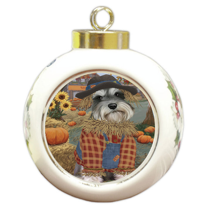 Halloween 'Round Town And Fall Pumpkin Scarecrow Both Schnauzer Dog Round Ball Christmas Ornament RBPOR57664