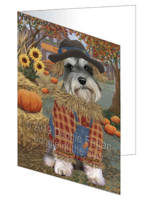 Fall Pumpkin Scarecrow Schnauzer Dogs Handmade Artwork Assorted Pets Greeting Cards and Note Cards with Envelopes for All Occasions and Holiday Seasons GCD78626