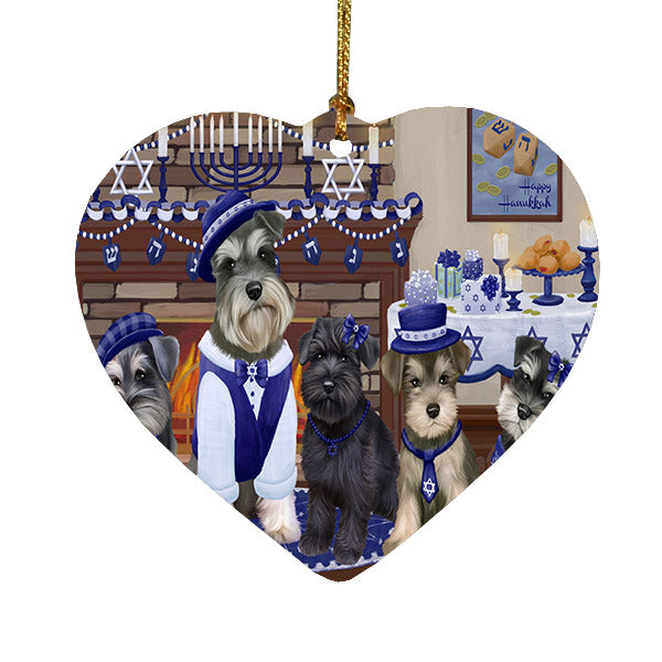 Happy Hanukkah Family Schnauzer Dogs Heart Christmas Ornament HPOR57729