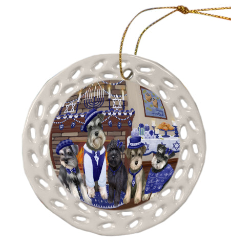 Happy Hanukkah Family Schnauzer Dogs Doily Ornament DPOR57913