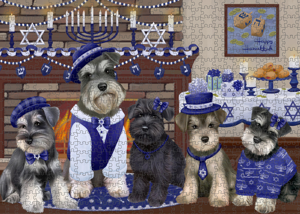 Happy Hanukkah Family Schnauzer Dogs Puzzle with Photo Tin PUZL98884