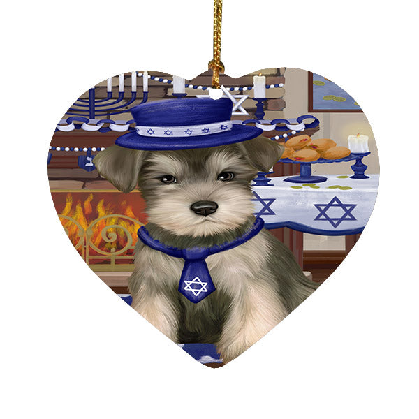 Happy Hanukkah Schnauzer Dog Heart Christmas Ornament HPOR57790
