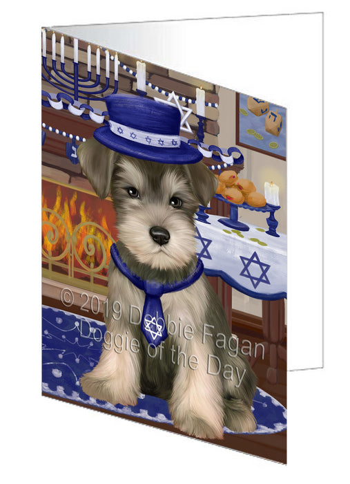 Happy Hanukkah Schnauzer Dog Handmade Artwork Assorted Pets Greeting Cards and Note Cards with Envelopes for All Occasions and Holiday Seasons GCD78716