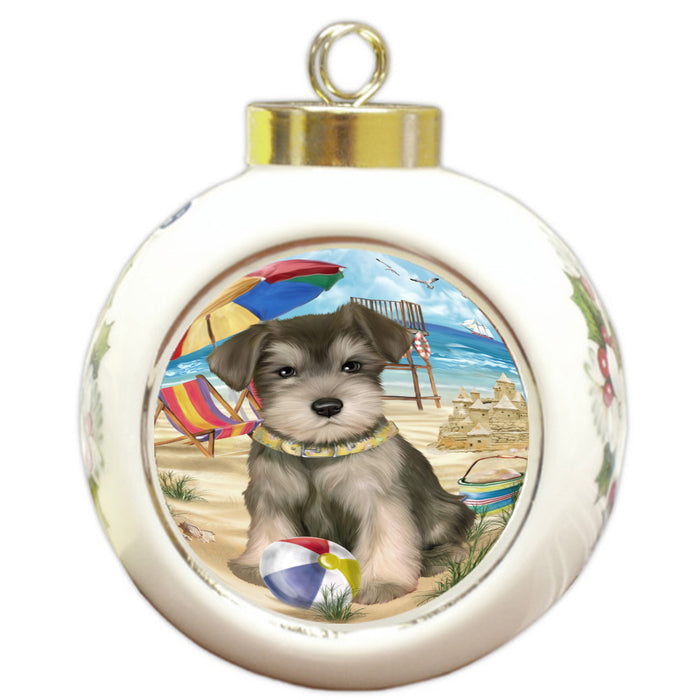 Pet Friendly Beach Schnauzer Dog Round Ball Christmas Ornament Pet Decorative Hanging Ornaments for Christmas X-mas Tree Decorations - 3" Round Ceramic Ornament, RBPOR59416