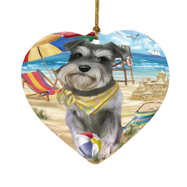 Pet Friendly Beach Schnauzer Dog  Heart Christmas Ornament HPORA58922