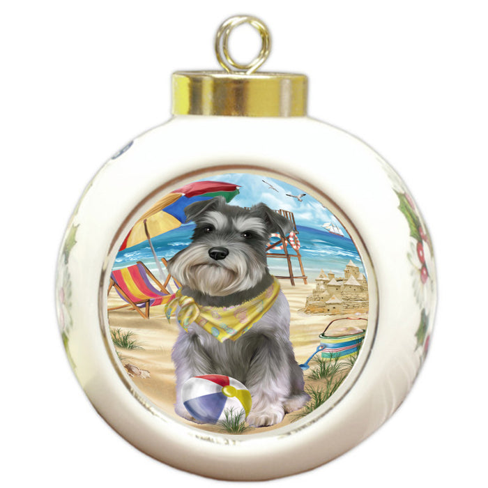 Pet Friendly Beach Schnauzer Dog Round Ball Christmas Ornament Pet Decorative Hanging Ornaments for Christmas X-mas Tree Decorations - 3" Round Ceramic Ornament, RBPOR59415