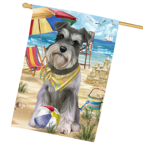 Pet Friendly Beach Schnauzer Dog House Flag Outdoor Decorative Double Sided Pet Portrait Weather Resistant Premium Quality Animal Printed Home Decorative Flags 100% Polyester FLG68931
