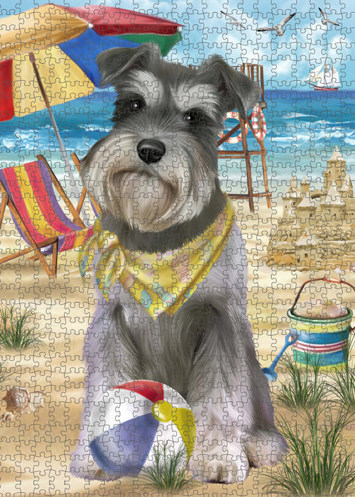 Pet Friendly Beach Schnauzer Dog Portrait Jigsaw Puzzle for Adults Animal Interlocking Puzzle Game Unique Gift for Dog Lover's with Metal Tin Box PZL462