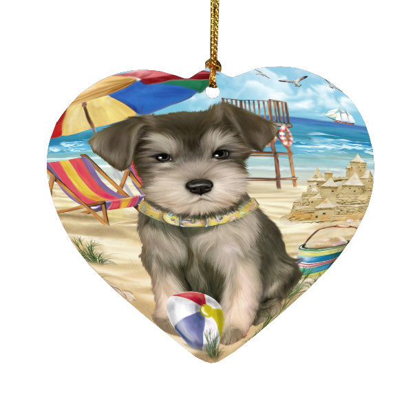 Pet Friendly Beach Schnauzer Dog  Heart Christmas Ornament HPORA58923