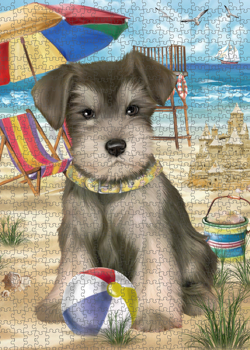 Pet Friendly Beach Schnauzer Dog Portrait Jigsaw Puzzle for Adults Animal Interlocking Puzzle Game Unique Gift for Dog Lover's with Metal Tin Box PZL463