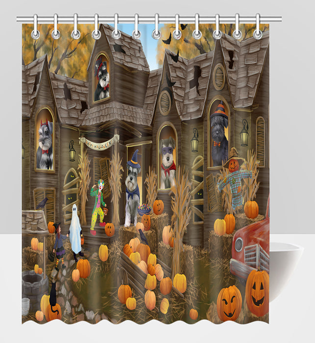 Haunted House Halloween Trick or Treat Schnauzer Dogs Shower Curtain